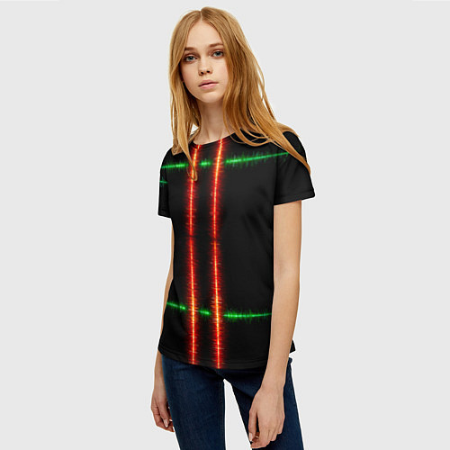 Женская футболка Color black green red lines / 3D-принт – фото 3