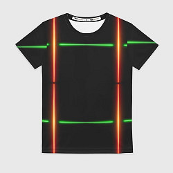 Женская футболка Color black green orange lines