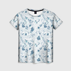 Женская футболка Мемфис синий с серым клетчатый геометрический узор