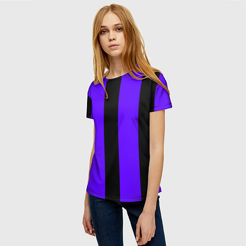 Женская футболка Color purple black stripes / 3D-принт – фото 3