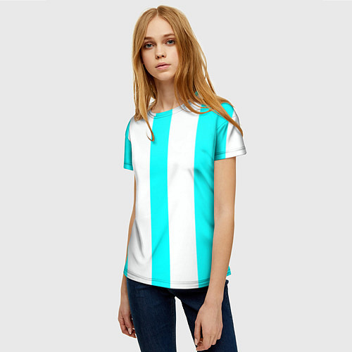 Женская футболка Color light blue white lines / 3D-принт – фото 3