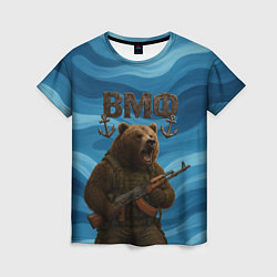 Футболка женская ВМФ Медведь с АК-47, цвет: 3D-принт