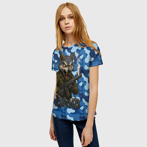 Женская футболка Волк стреляет из автомата ВМФ / 3D-принт – фото 3