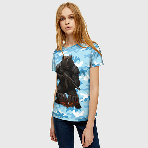 Женская футболка ВМФ злой медведь с автоматом / 3D-принт – фото 3