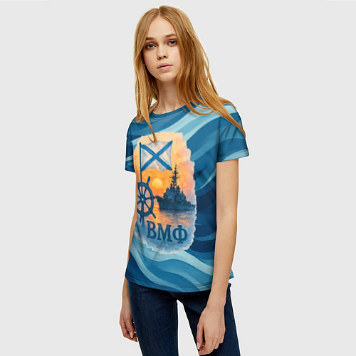 Женская футболка ВМФ корабль на фоне заката / 3D-принт – фото 3