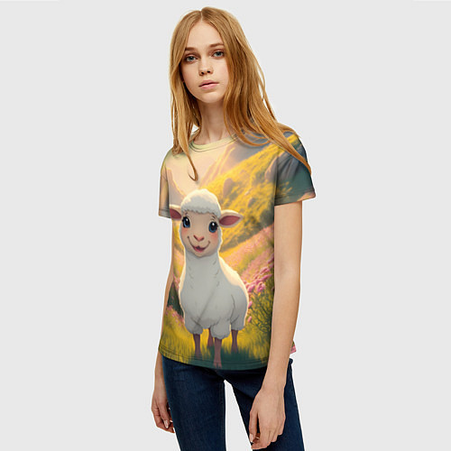 Женская футболка Забавный ягнёнок / 3D-принт – фото 3