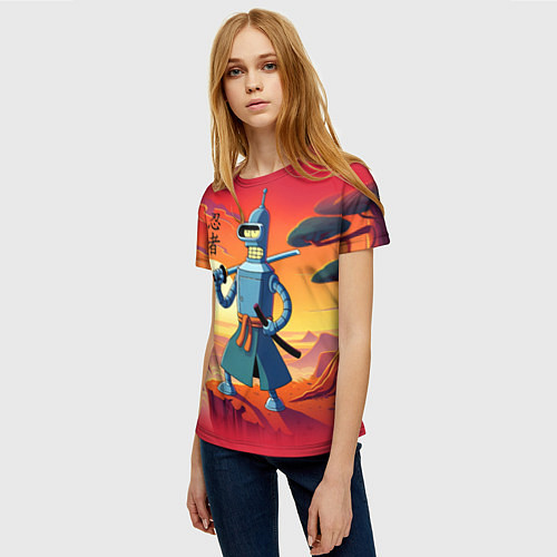 Женская футболка Бендер ниндзя в Японском пейзаже / 3D-принт – фото 3