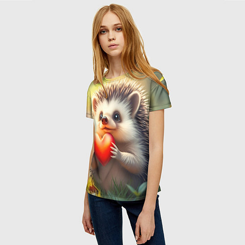 Женская футболка Милаха ёжик влюблён / 3D-принт – фото 3