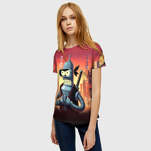 Женская футболка Крутой ниндзя Бендер в ночном городе / 3D-принт – фото 3
