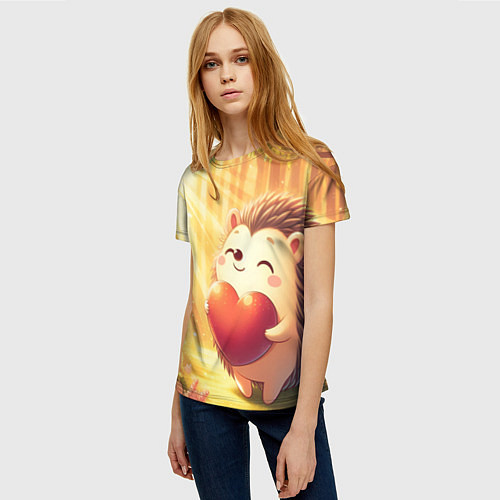 Женская футболка Солнечный ёж в лесу / 3D-принт – фото 3