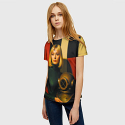 Футболка женская Девушка с водолазным шлемом ретрофутуризм поп-арт, цвет: 3D-принт — фото 2