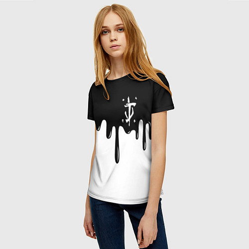 Женская футболка Doom logo жидкие краски / 3D-принт – фото 3