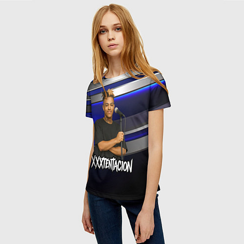Женская футболка XXXTentacion с микрофоном довольный / 3D-принт – фото 3