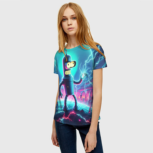 Женская футболка Робот-сгибальщик Бендер пропускает через себя молн / 3D-принт – фото 3