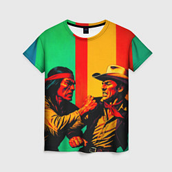 Футболка женская Ковбой против индейца поп-арт, цвет: 3D-принт
