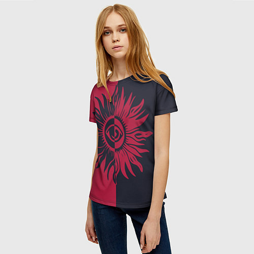 Женская футболка Солнце красно-синее / 3D-принт – фото 3