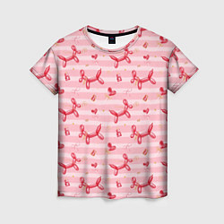 Женская футболка Красные шарики-собачки на розовых полосках