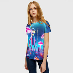 Футболка женская Робот-сгибальщик Бендер и неоновые грибы, цвет: 3D-принт — фото 2