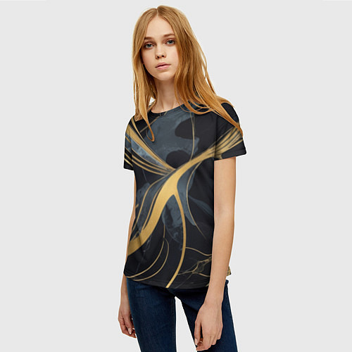 Женская футболка Мраморный узор с золотыми полосками / 3D-принт – фото 3