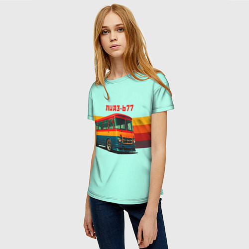 Женская футболка Ретро автобус ЛИАЗ-677 поп-арт / 3D-принт – фото 3