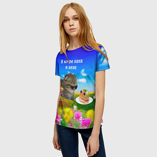 Женская футболка В мире хаха я хехе / 3D-принт – фото 3