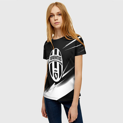 Женская футболка Juventus geometry stripes black / 3D-принт – фото 3