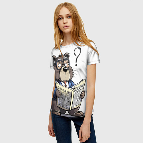 Женская футболка Бобр - интеллигент с газетой / 3D-принт – фото 3