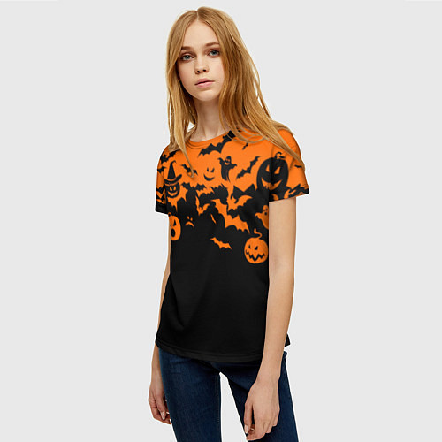 Женская футболка Хэллоуин тыквы и призраки / 3D-принт – фото 3