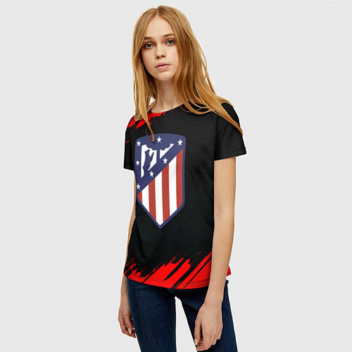 Женская футболка Атлетико Мадрид красные краски / 3D-принт – фото 3