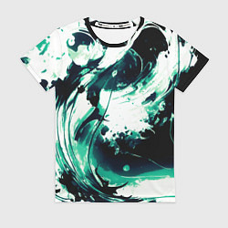 Футболка женская Чёрно-зелёный абстракция волна, цвет: 3D-принт
