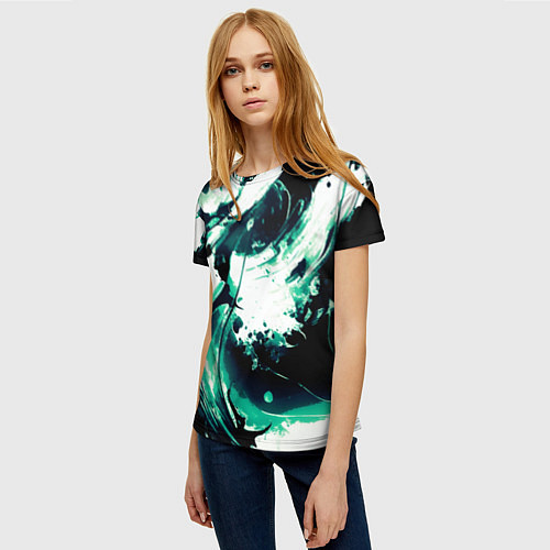 Женская футболка Чёрно-зелёный абстракция волна / 3D-принт – фото 3