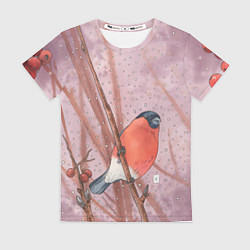 Футболка женская Акварельный снегирь в рябине, цвет: 3D-принт