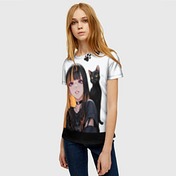 Футболка женская Девушка и кот, цвет: 3D-принт — фото 2