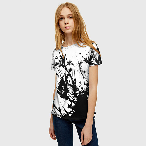 Женская футболка Чёрная взрывная краска на белом / 3D-принт – фото 3
