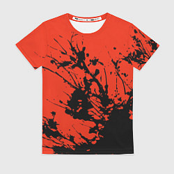 Футболка женская Взрыв чёрной краски на красно-оранжевом, цвет: 3D-принт