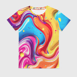Футболка женская Смесь красно-жёлто-голубых масляных красок абстрак, цвет: 3D-принт