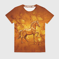 Футболка женская Лошадь из желтого янтаря, цвет: 3D-принт