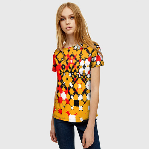 Женская футболка Красно-желтая геометрическая абстракция / 3D-принт – фото 3