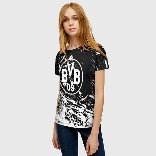 Женская футболка Borussia белые краски / 3D-принт – фото 3