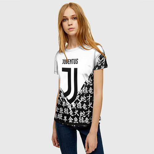 Женская футболка Juventus символы китайские / 3D-принт – фото 3
