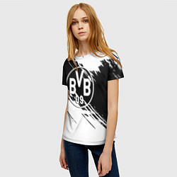 Футболка женская Borussia черно белые полосы, цвет: 3D-принт — фото 2