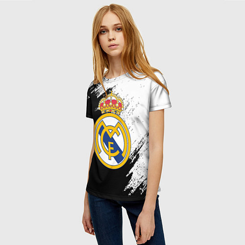 Женская футболка Real Madrid текстура штрихи / 3D-принт – фото 3