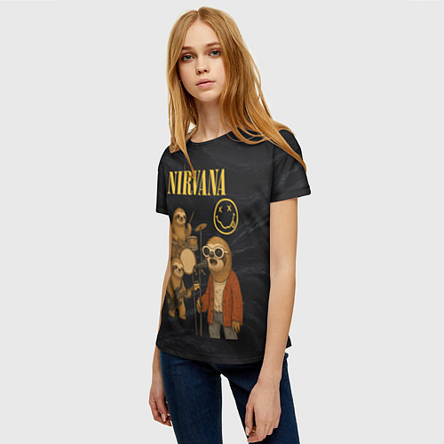 Женская футболка Ленивцы группа Nirvana / 3D-принт – фото 3