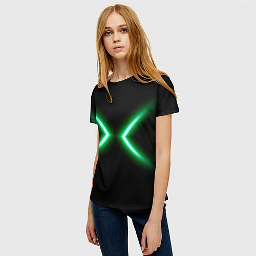 Женская футболка Neon green lines / 3D-принт – фото 3