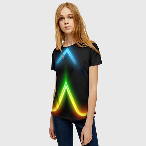 Женская футболка Neon multicolored lines / 3D-принт – фото 3