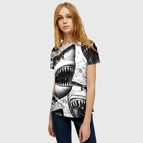 Женская футболка Белая акула - стая / 3D-принт – фото 3