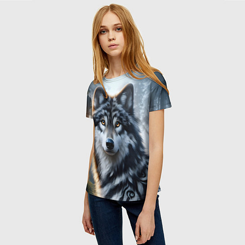 Женская футболка Морда волка - Россия / 3D-принт – фото 3