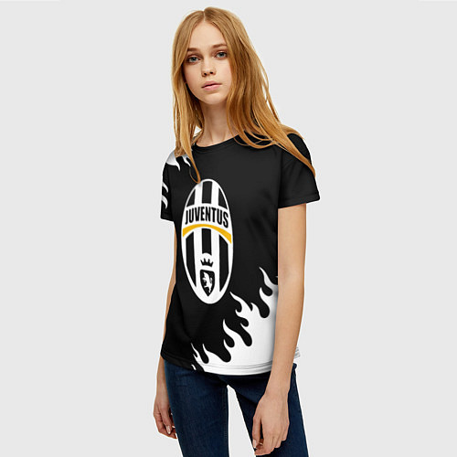 Женская футболка Juventus белый огонь текстура / 3D-принт – фото 3