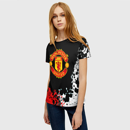 Женская футболка Манчестер Юнайтед краски абстрактные / 3D-принт – фото 3