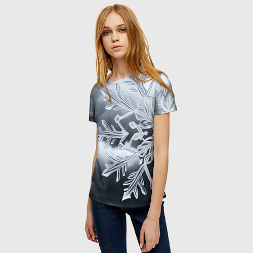 Женская футболка Снежинка на черно белое / 3D-принт – фото 3